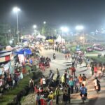 कांवड़ यात्रियों के स्वागत के लिए नारसन बॉर्डर प्रवेश द्वार से राष्ट्रीय राजमार्ग पर लगाई गई रंगीन एलईडी लाइटें